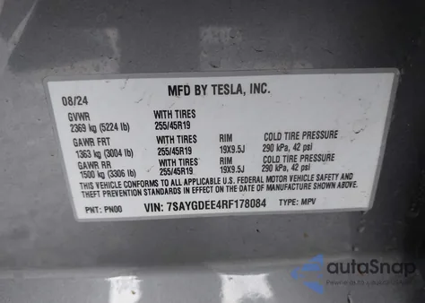 2024 Tesla Model Y Long Range Dual Motor All-Wheel Drive from USA, damaged, VIN 7SAYGDEE4RF178084